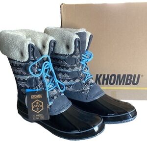 Khombu Women's Navy, Black & Light Blue Winter Rain Boots